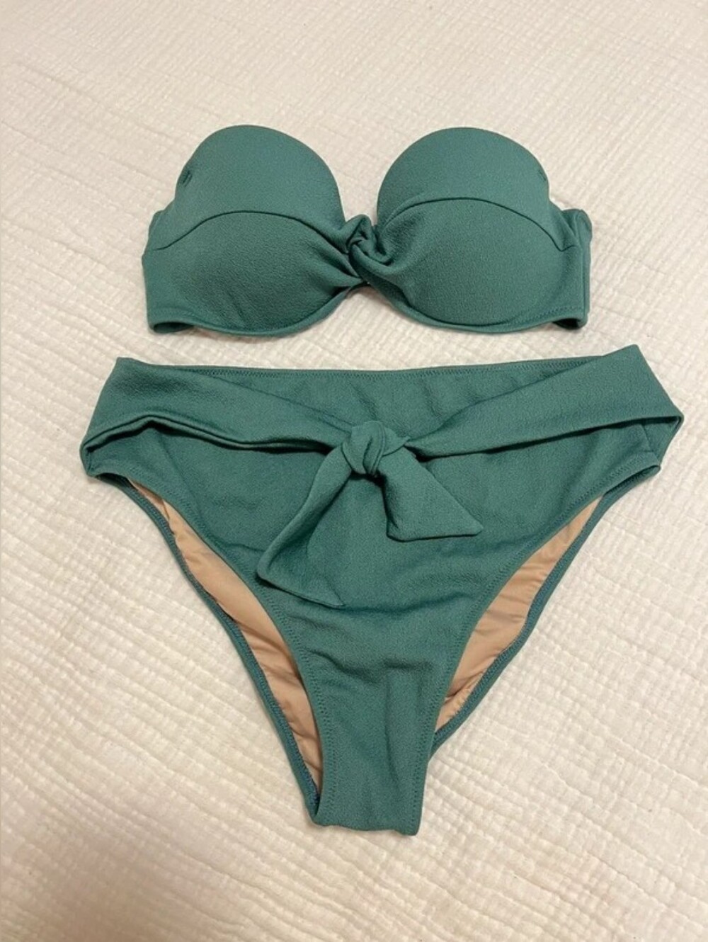 Shade & Shore Teal Knot-Front Bandeau Bikini